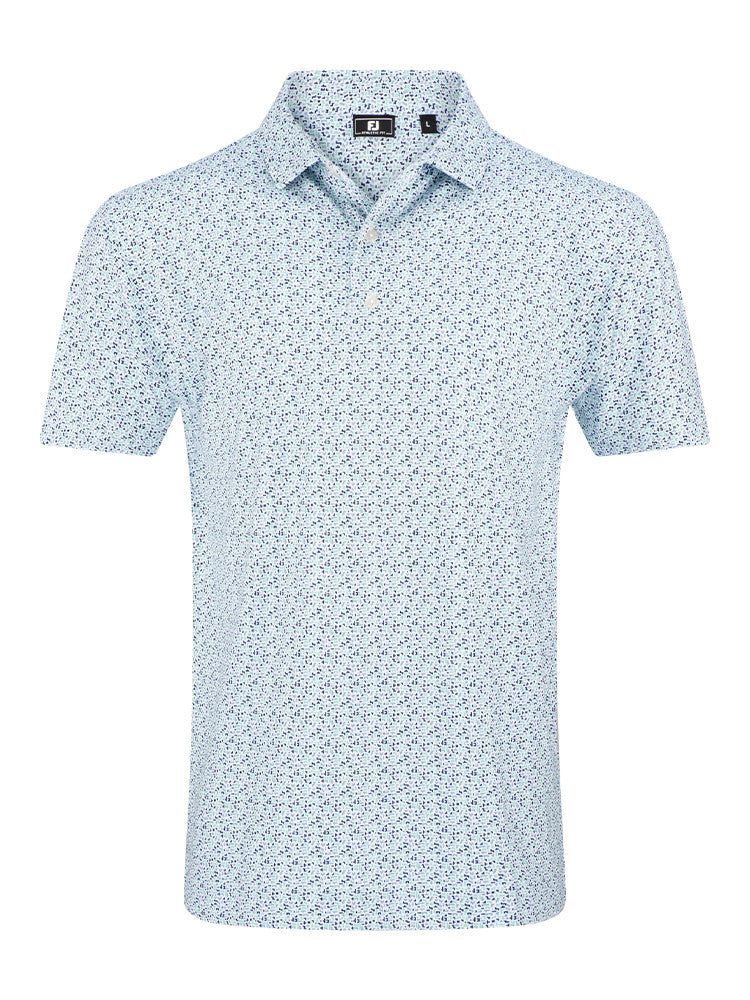 FootJoy Gamer Print Pique Polo Shirt (Athletic Fit) - Wht/Stl Blu/Nvy/Seafoam
