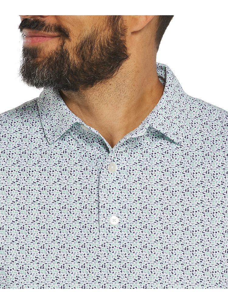 FootJoy Gamer Print Pique Polo Shirt (Athletic Fit) - Wht/Stl Blu/Nvy/Seafoam