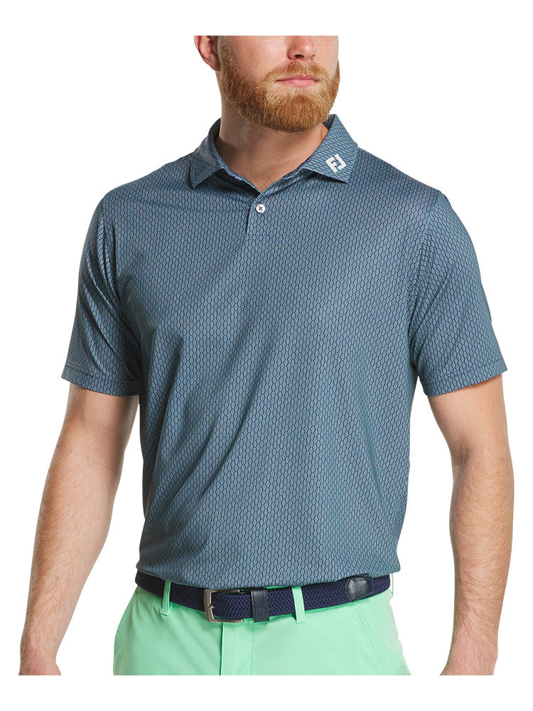 FootJoy Bracket Print Lisle Polo Shirt (Athletic Fit) - Navy
