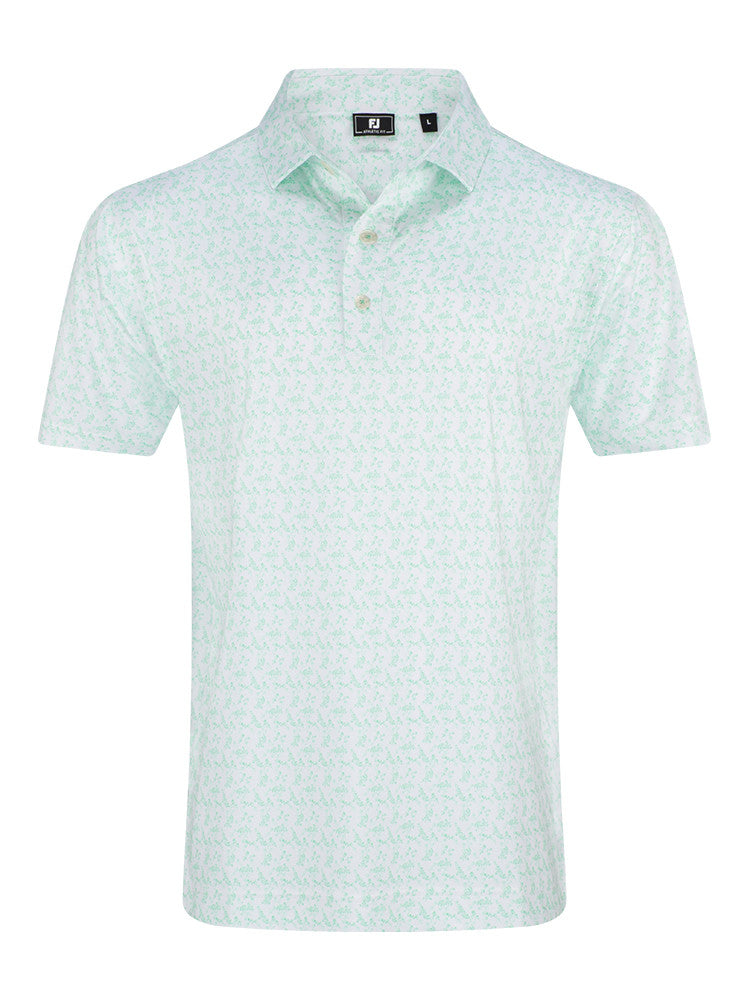 FootJoy Vintage Floral Lisle Polo Shirt (Athletic Fit) - White/Seafoam