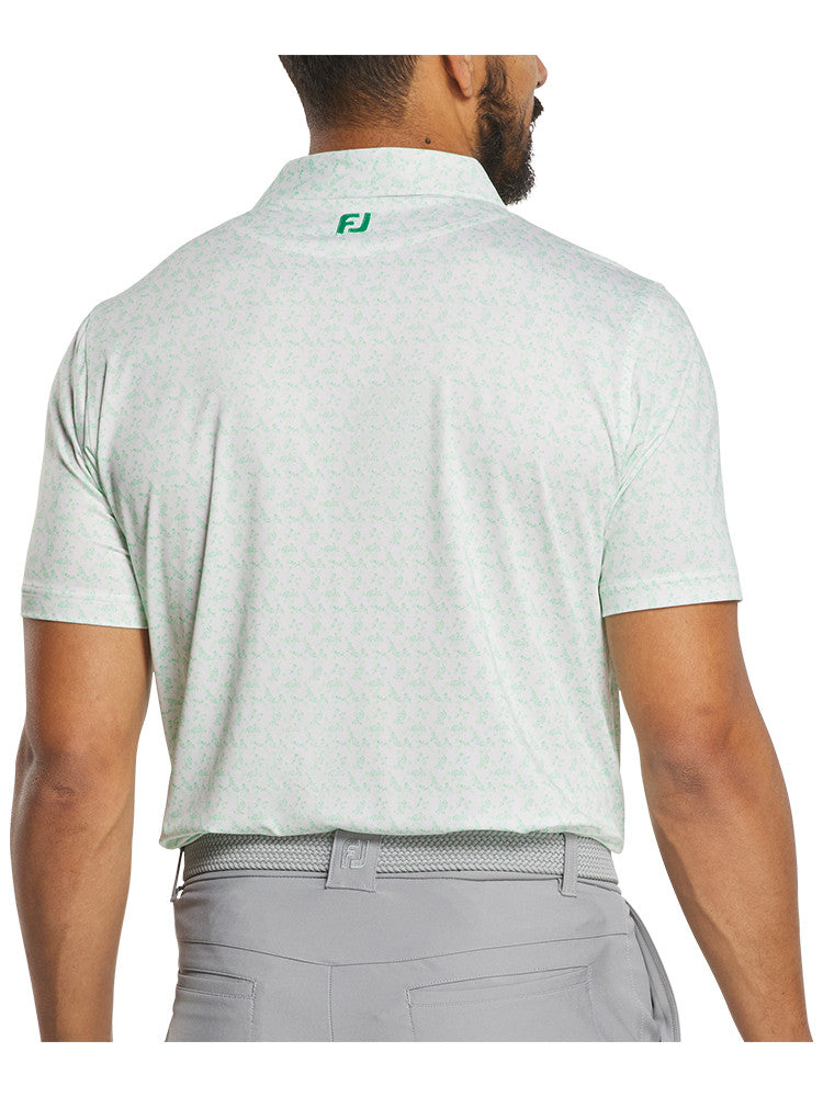 FootJoy Vintage Floral Lisle Polo Shirt (Athletic Fit) - White/Seafoam