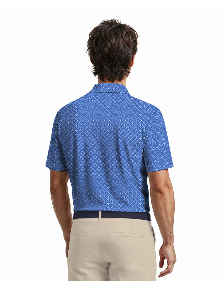 Ben Hogan Watercolour Medallion Print Polo - French Blue