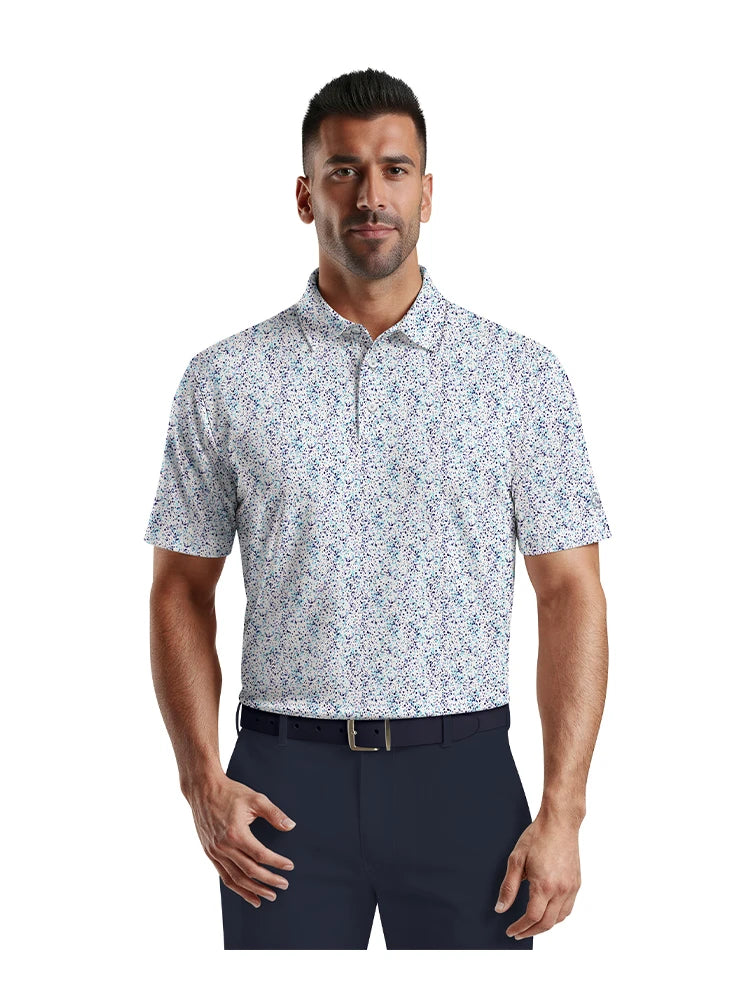 Ben Hogan Watercolour Confetti Printed Polo - Bright White