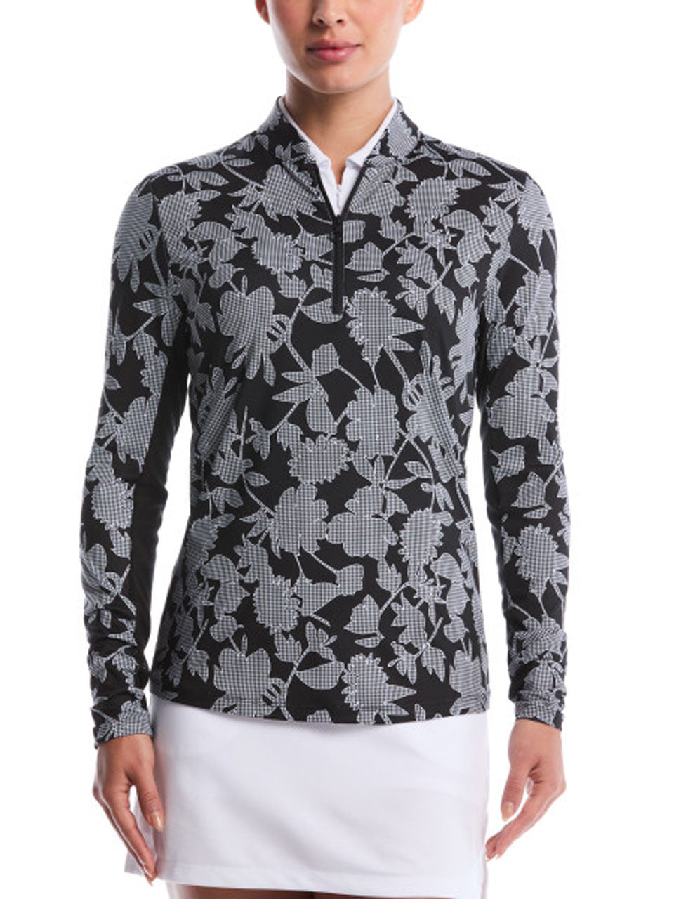 Ben Hogan Women's Heritage Floral Printed Sun Protection Shirt - Caviar