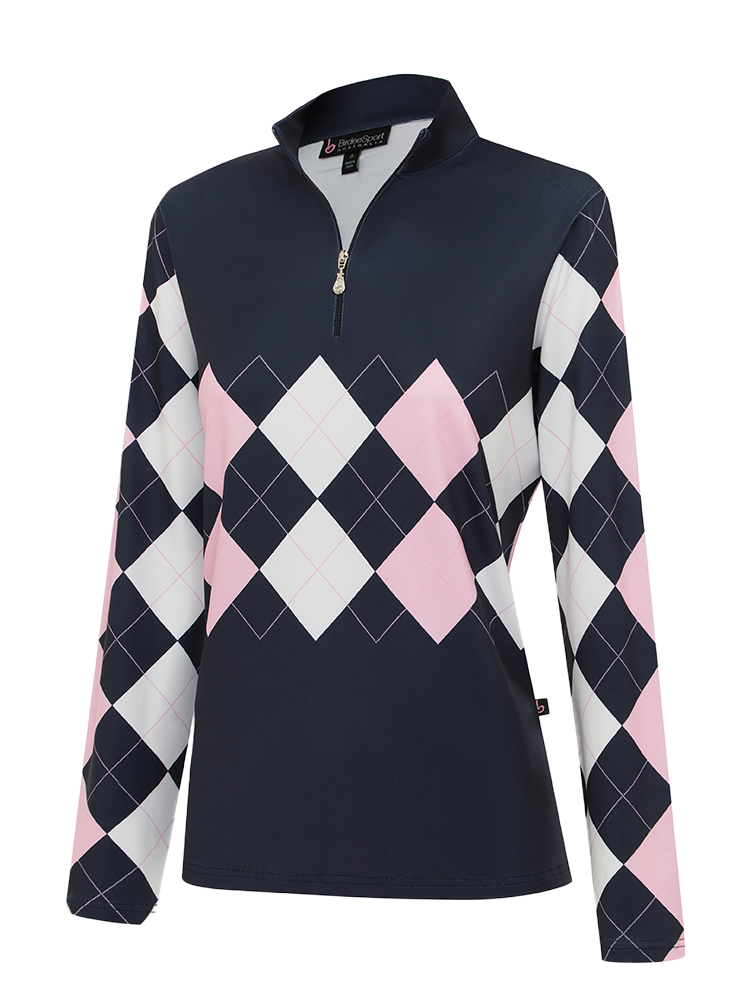 Birdee Sport Womens Diamond Long Sleeve Top - Navy/Pink