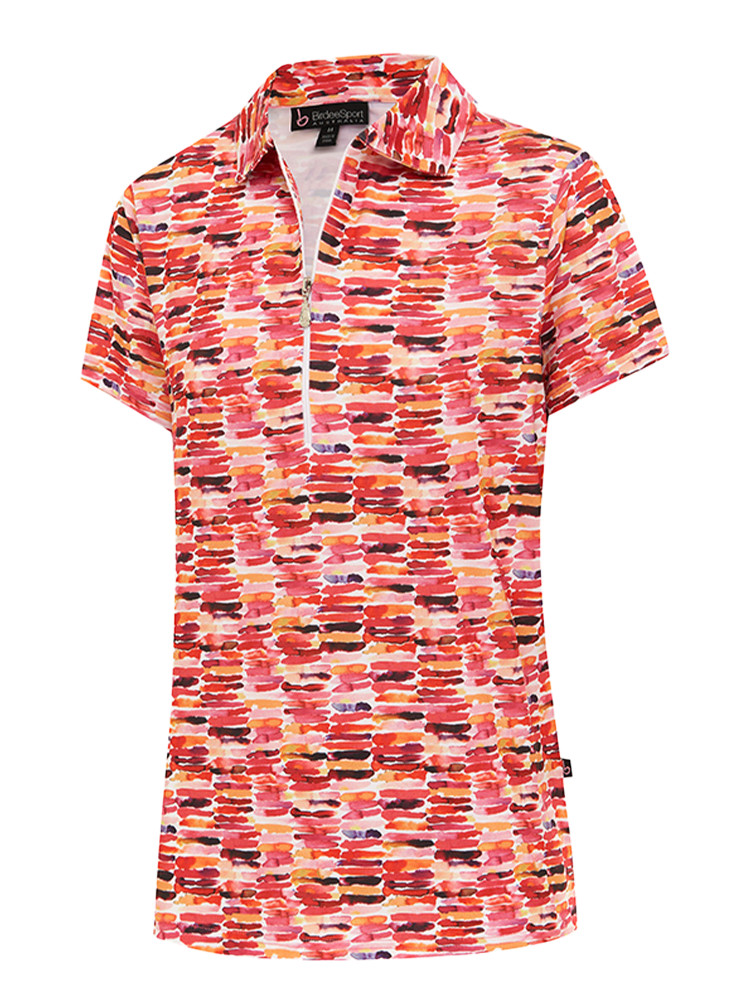 Birdee Sport Women's High Noon Zipper Short Sleeve Top - Red