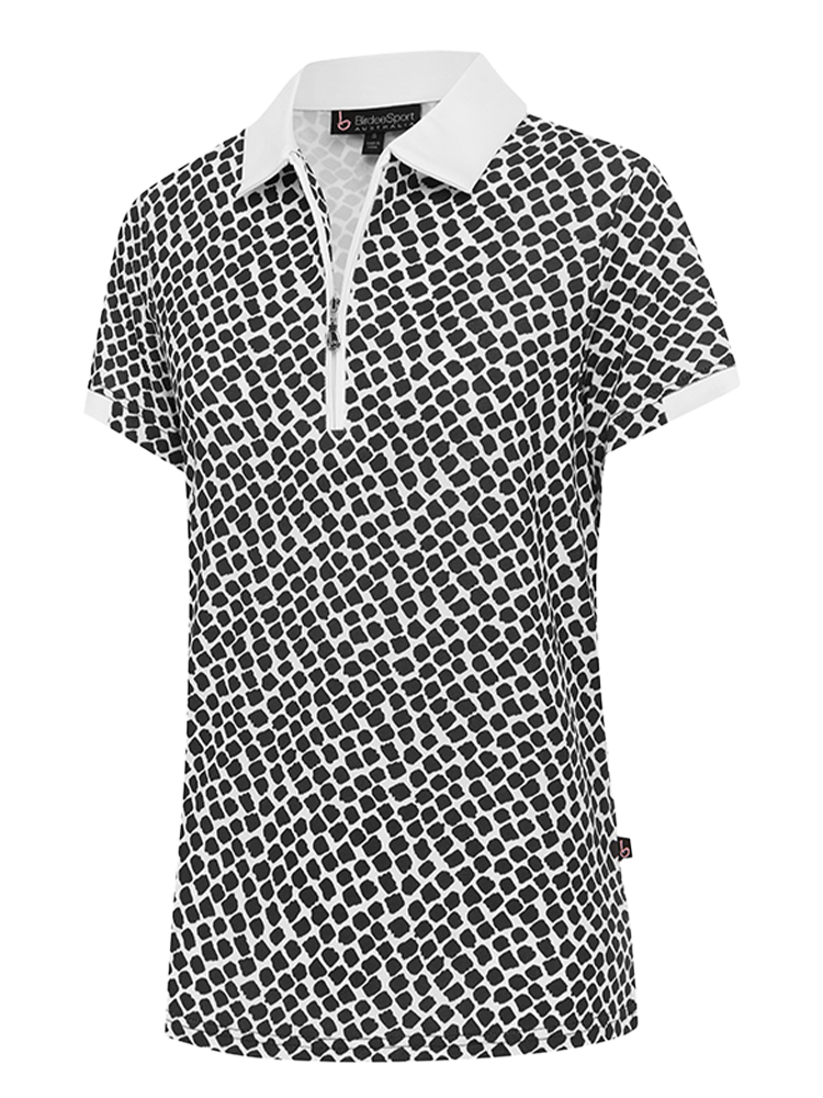 Birdee Sport Women's Santorini Ambrosia Zipper Short Sleeve Top - Black/White