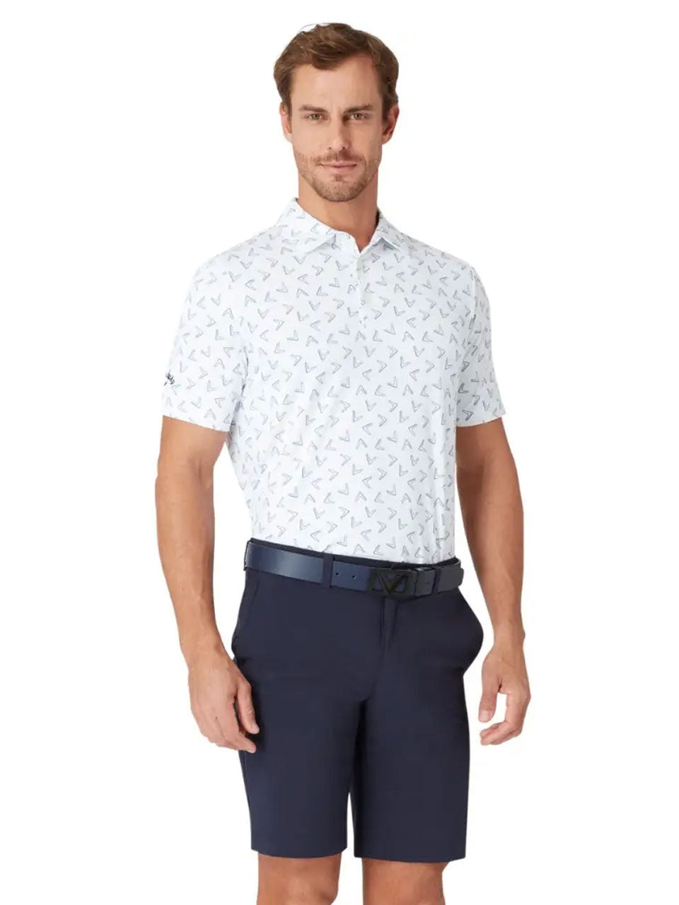 Callaway All Over Large Chev Print Polo - Bright White