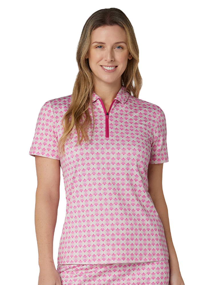 Callaway Women's Deco Geo Print Mesh Insert Polo - Fuchsia Purple