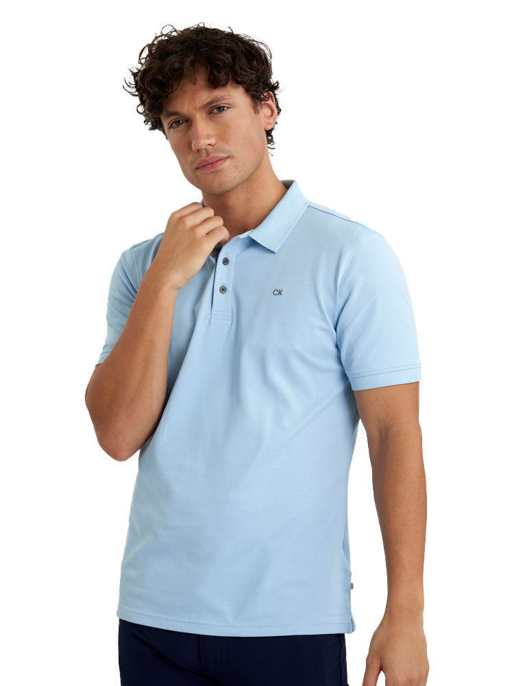 Calvin Klein Cotton Blend Quad Polo - Sky Blue