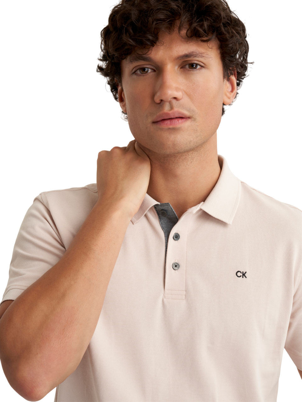 Calvin Klein Cotton Blend Quad Polo - Stone