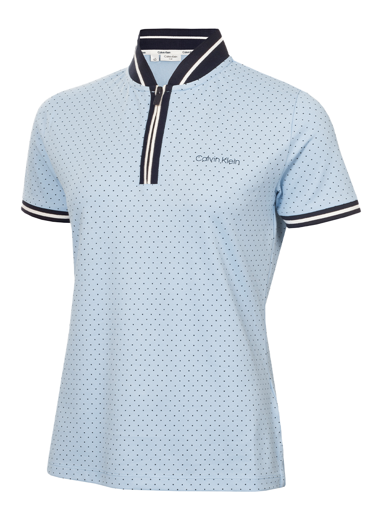 Calvin Klein Womens Camilla Printed Short Sleeve Polo - Blue Bell