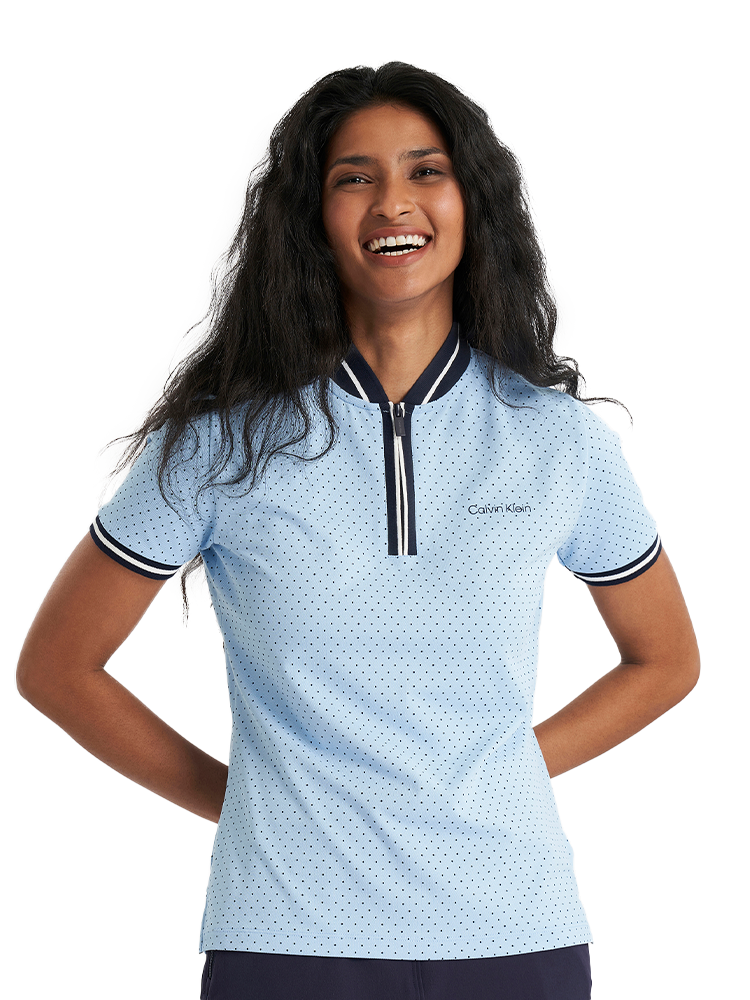 Calvin Klein Womens Camilla Printed Short Sleeve Polo - Blue Bell