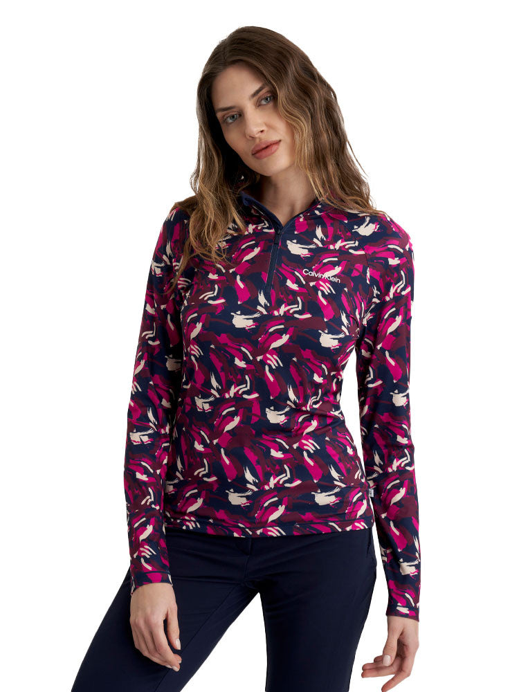 Calvin Klein Womens Dakota Quarter Zip Top - Brushstroke Print