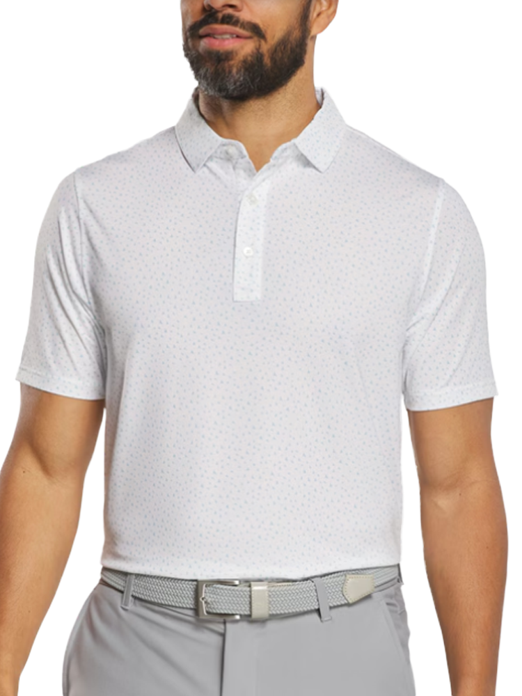 FootJoy Bird Print Lisle Polo Shirt (Athletic Fit) - White/Air Blue