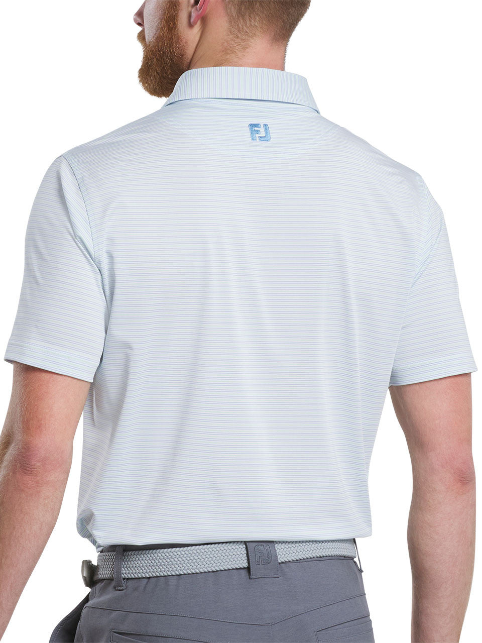 FootJoy Emory Stripe Lisle Polo Shirt - White/Pistachio/Blue Jay