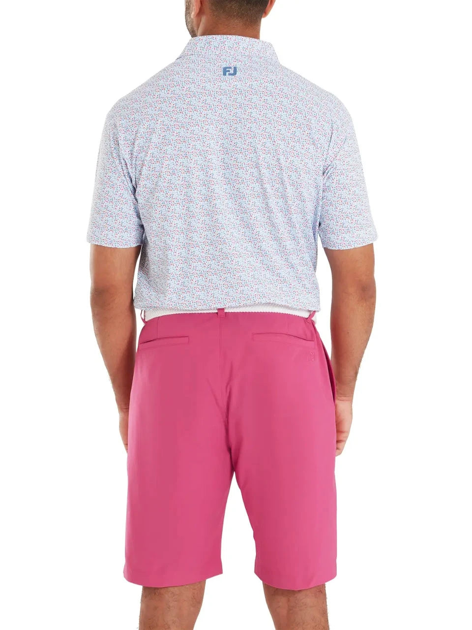 FootJoy Gamer Print Pique Polo Shirt (Athletic Fit) - White/Air Blue/Magenta