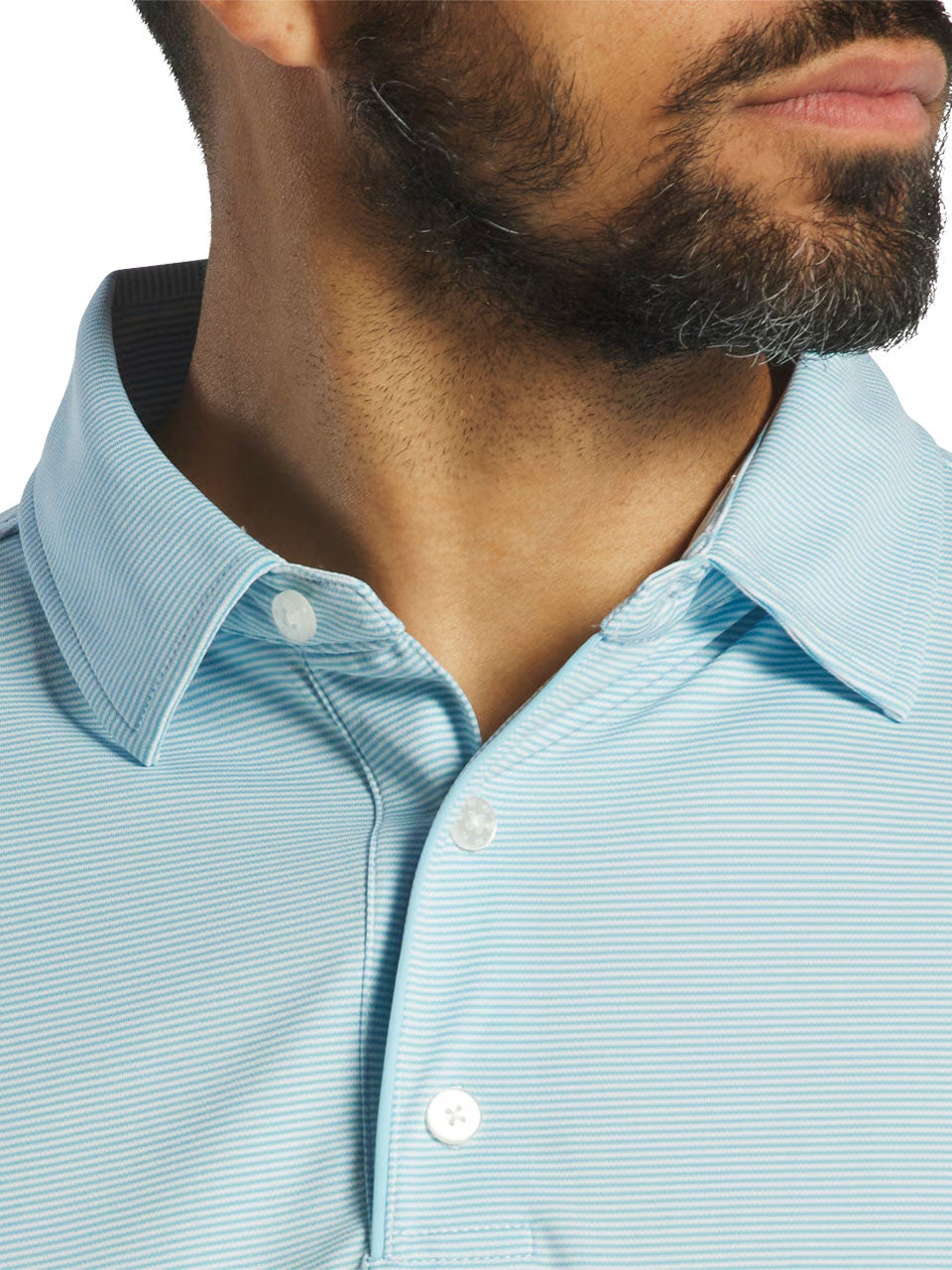 FootJoy Performance Long Sleeve Stripe Collared Polo Shirt - Sky
