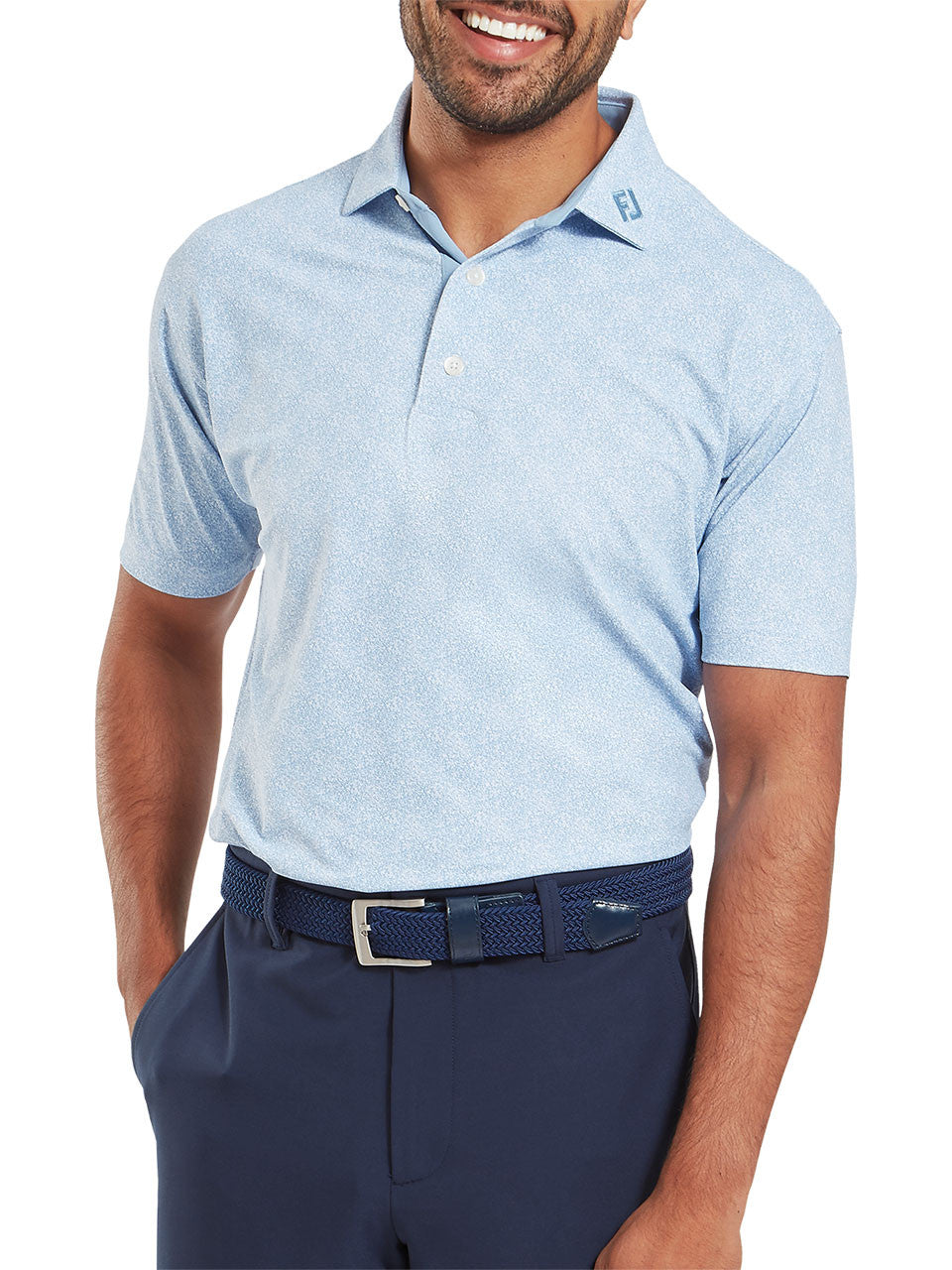 FootJoy Speckle Print Lisle Polo Shirt (Athletic Fit) - Blue Jay/White