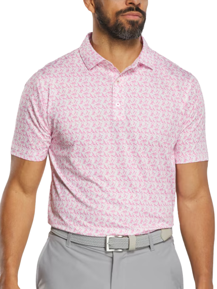 FootJoy Vintage Floral Lisle Polo Shirt (Athletic Fit) - White/Magenta