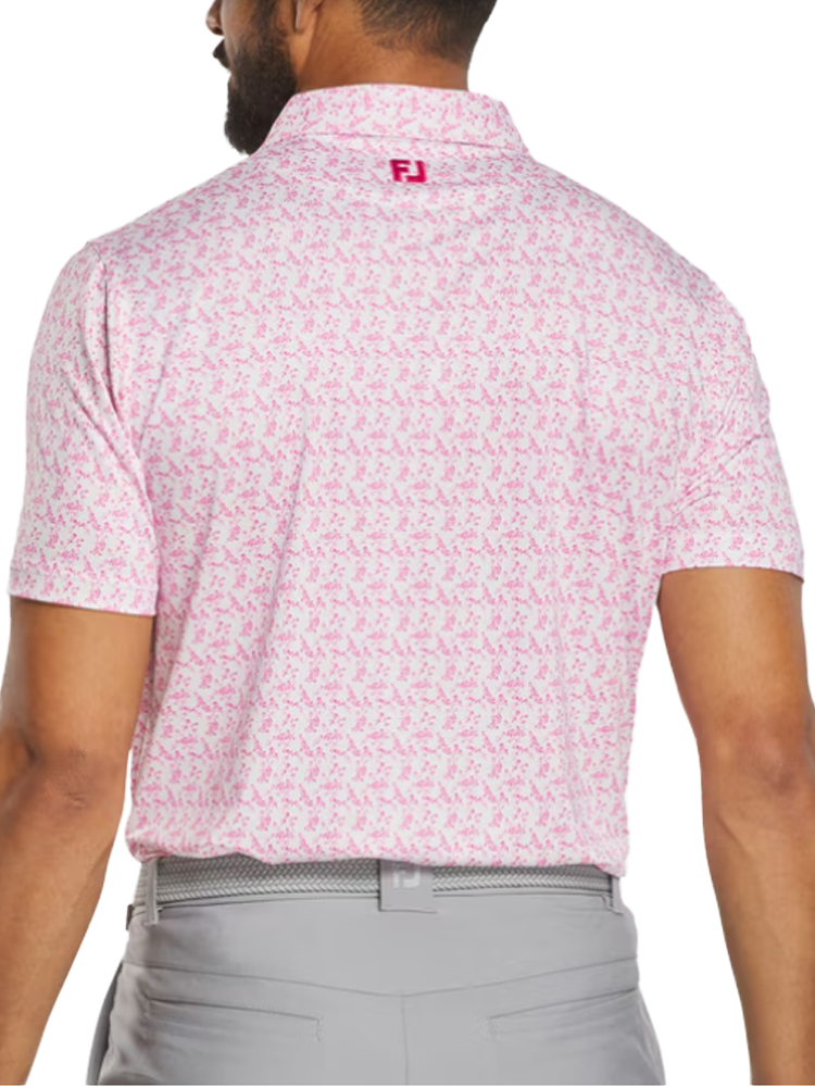 FootJoy Vintage Floral Lisle Polo Shirt (Athletic Fit) - White/Magenta