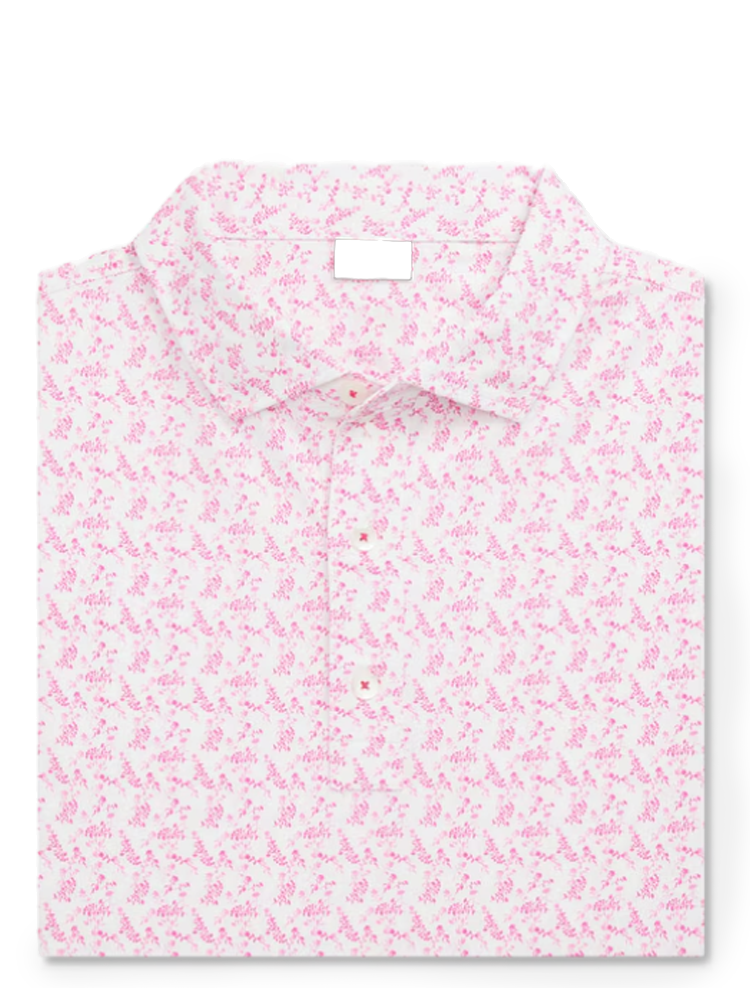 FootJoy Vintage Floral Lisle Polo Shirt (Athletic Fit) - White/Magenta
