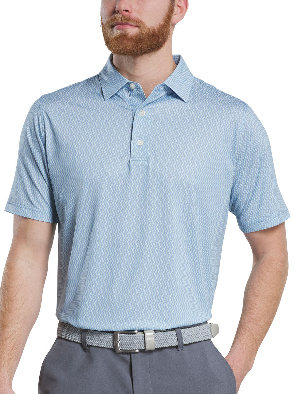 FootJoy Wiggle Print Lisle Polo Shirt - Blue Jay/Pistachio