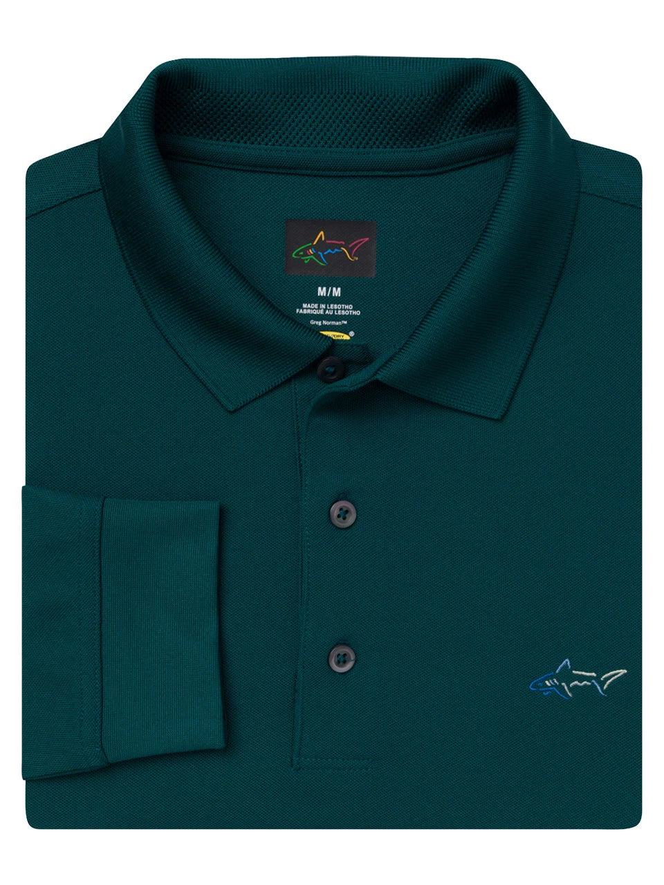 Greg Norman Long Sleeve Pique Shark Polo - Dark Sea