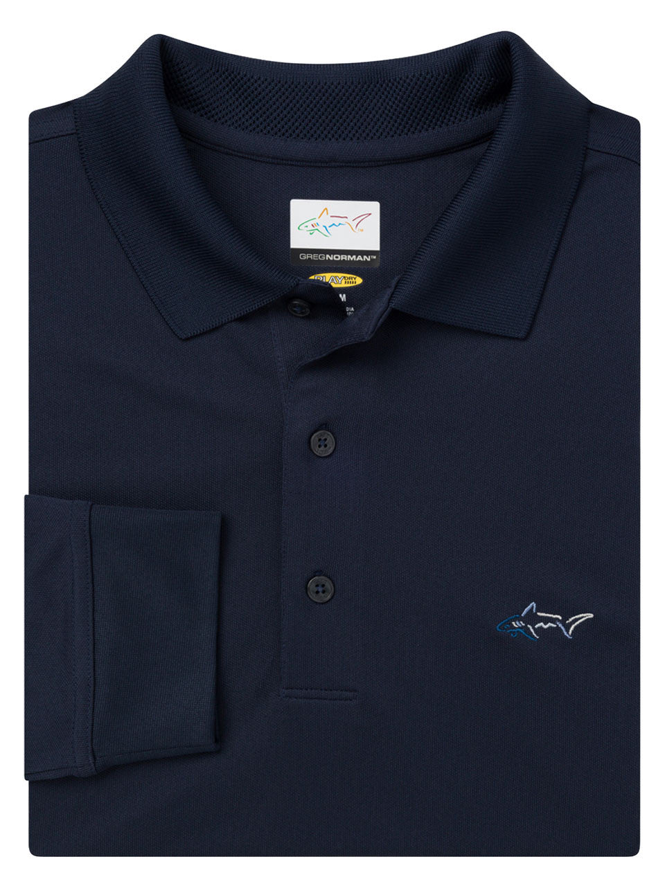 Greg Norman Long Sleeve Pique Shark Polo - Navy