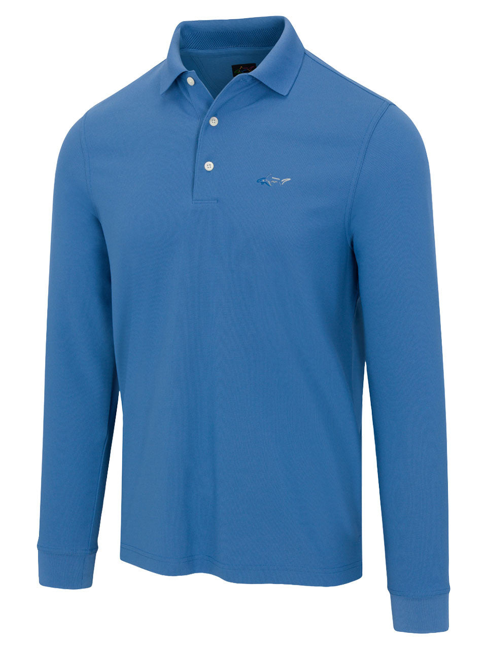 Greg Norman Long Sleeve Pique Shark Polo - Riverside Blue