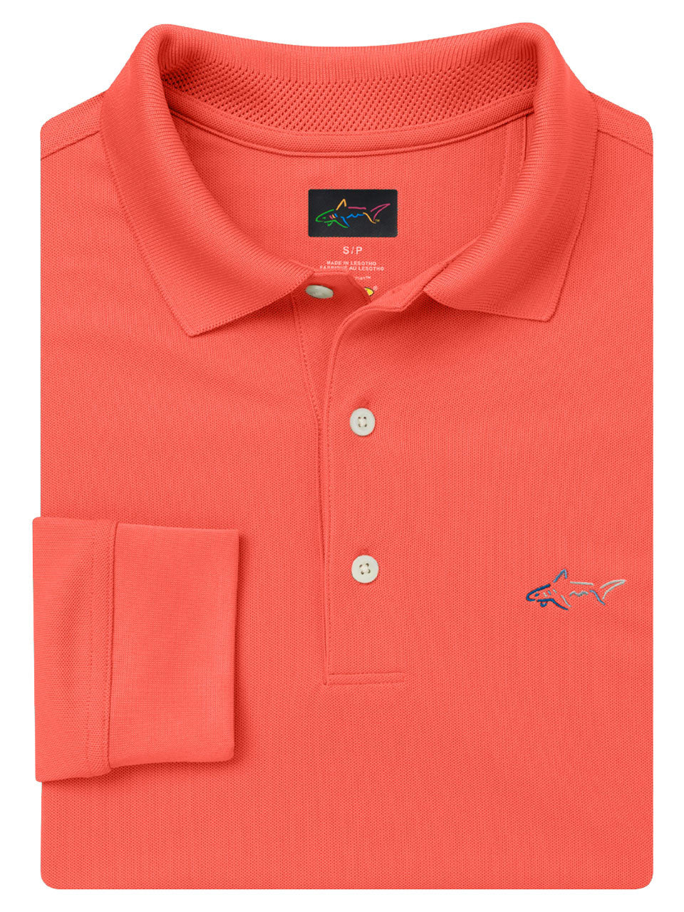 Greg Norman Long Sleeve Pique Shark Polo - Spiced Coral