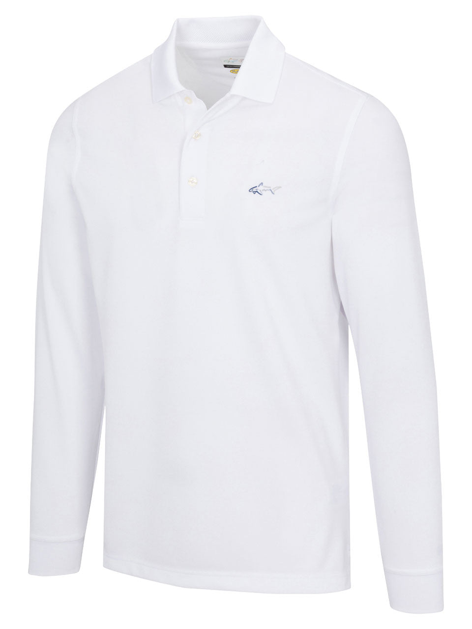 Greg Norman Long Sleeve Pique Shark Polo - White