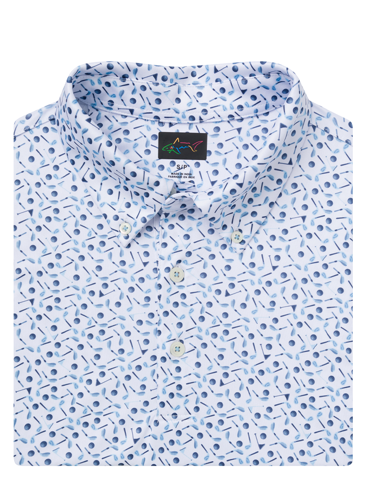 Greg Norman ML75 Clubs Button Down Collar Polo - White