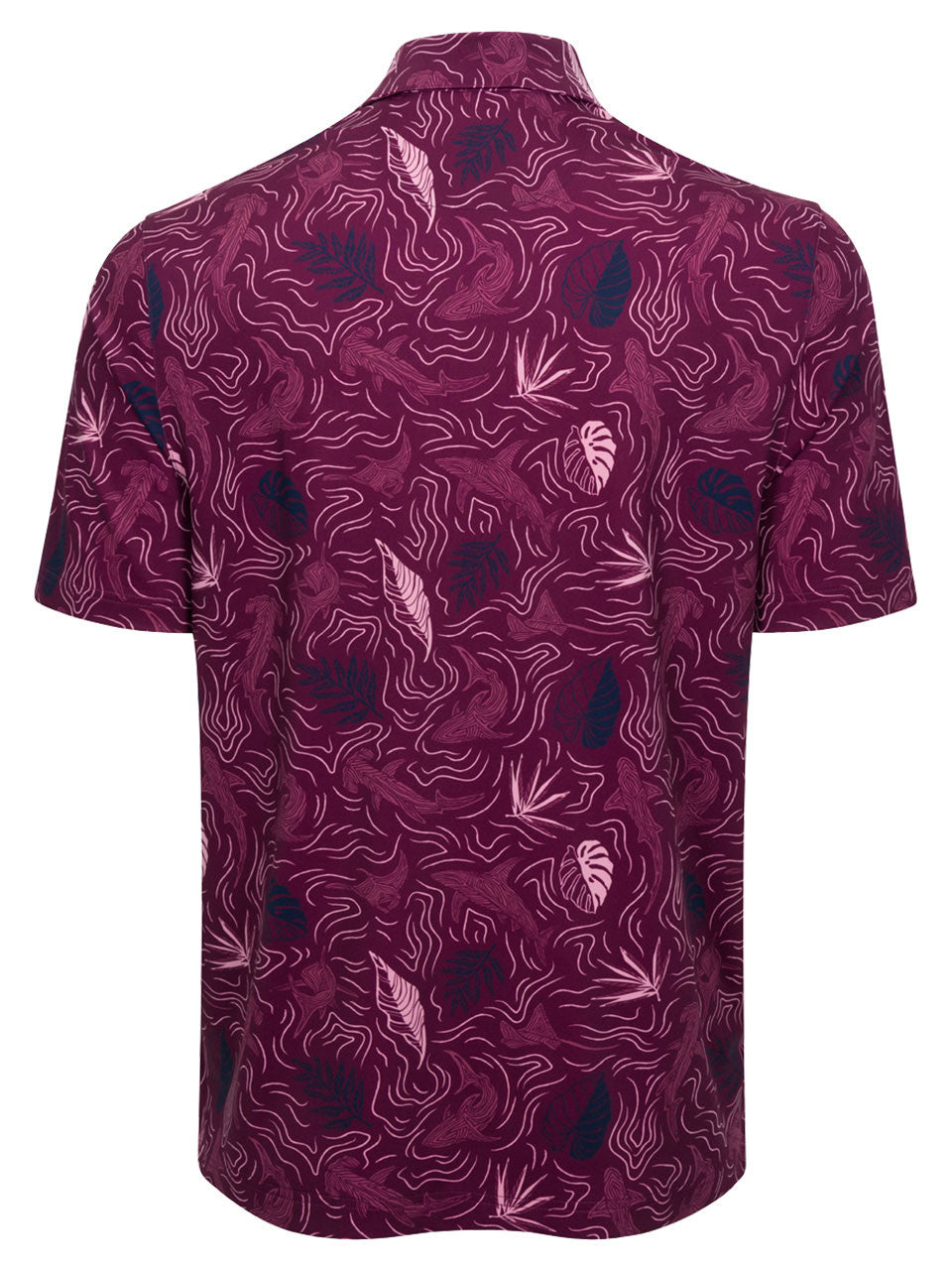 Greg Norman ML75 Stretch Tropical Sharks Polo - Grape Wine