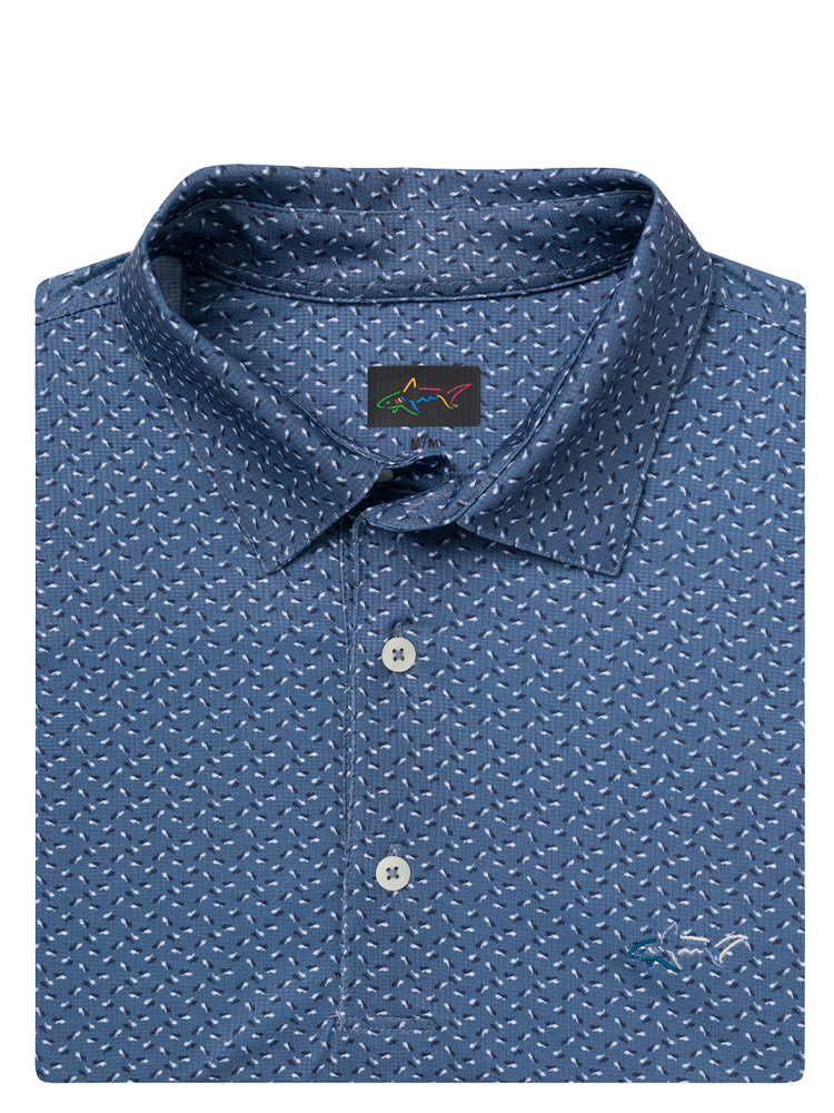 Greg Norman Play Dry Mini Abstract Spread Polo - Vintage Indigo