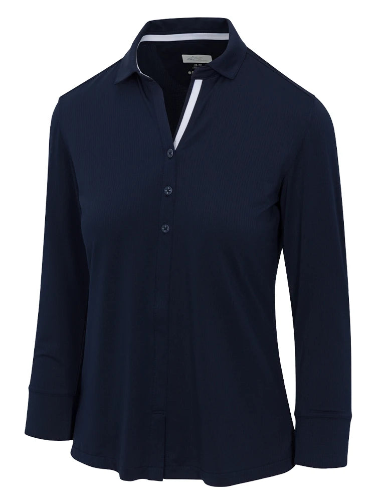 Greg Norman Women's Banner 3/4 Sleeve English Collar Polo - Navy
