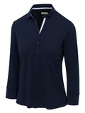 Greg Norman Women's Banner 3/4 Sleeve English Collar Polo - Navy