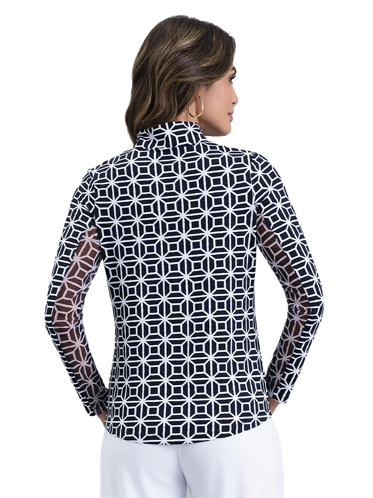 IBKUL Carolyn Long Sleeve Mock Neck Top - Black