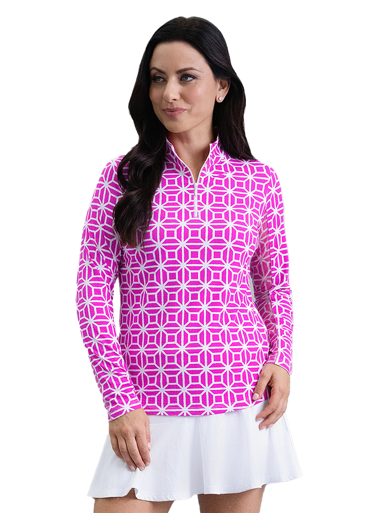 IBKUL Carolyn Long Sleeve Mock Neck Top - Hot Pink