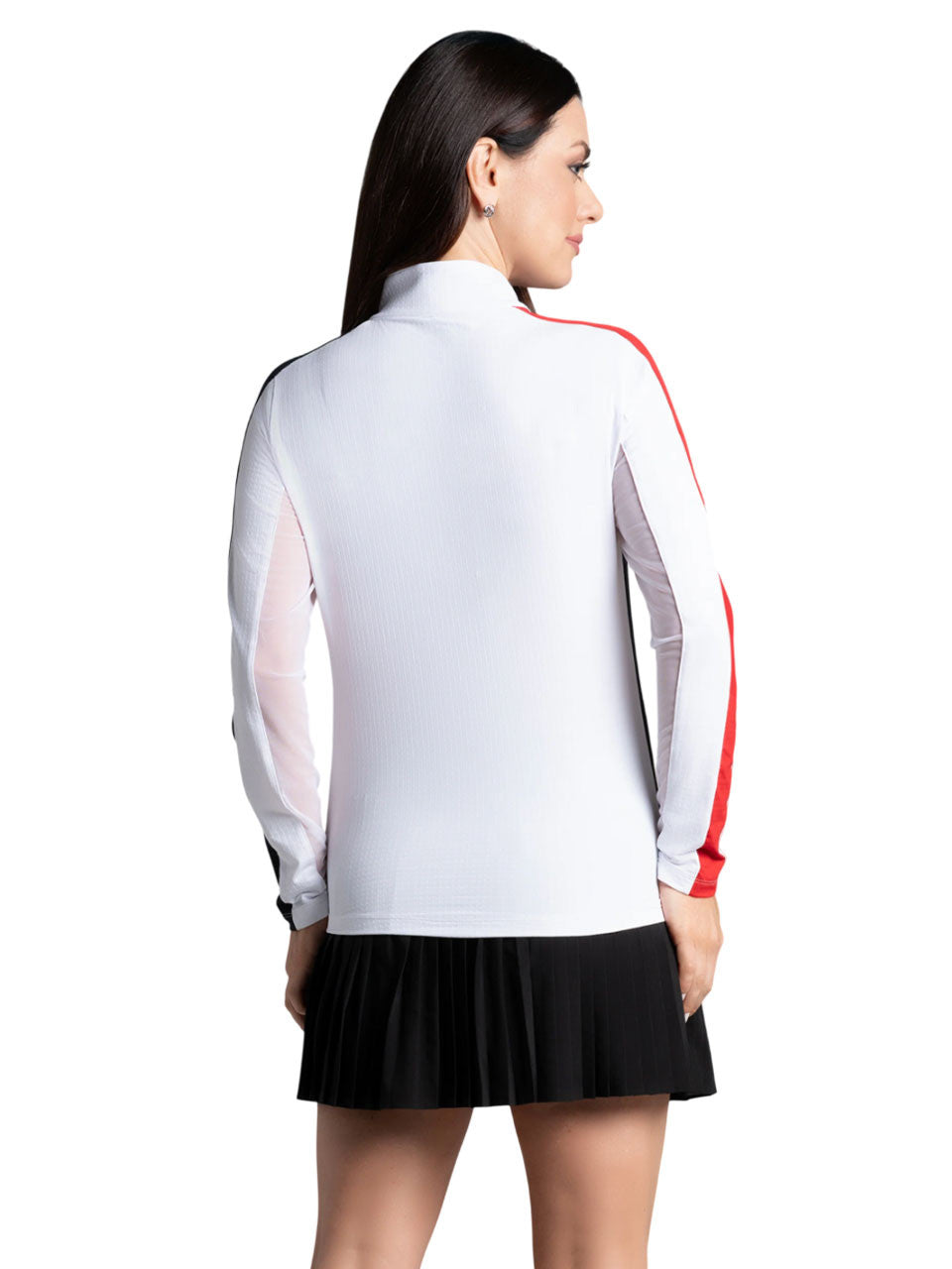 IBKUL Colour Block Long Sleeve Mock Neck Top - Red/Black