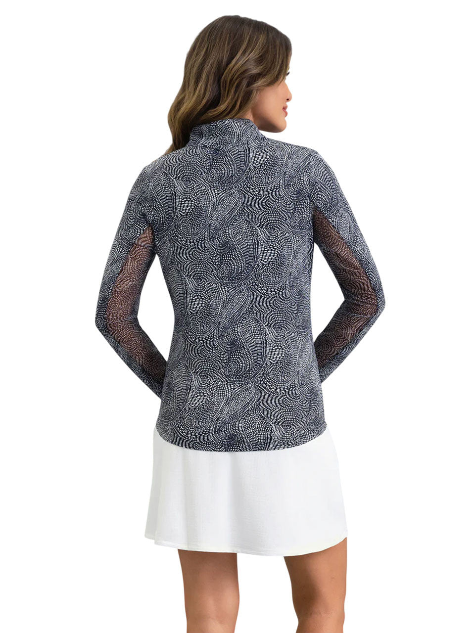 IBKUL Stephanie Long Sleeve Mock Neck Top - Black/White
