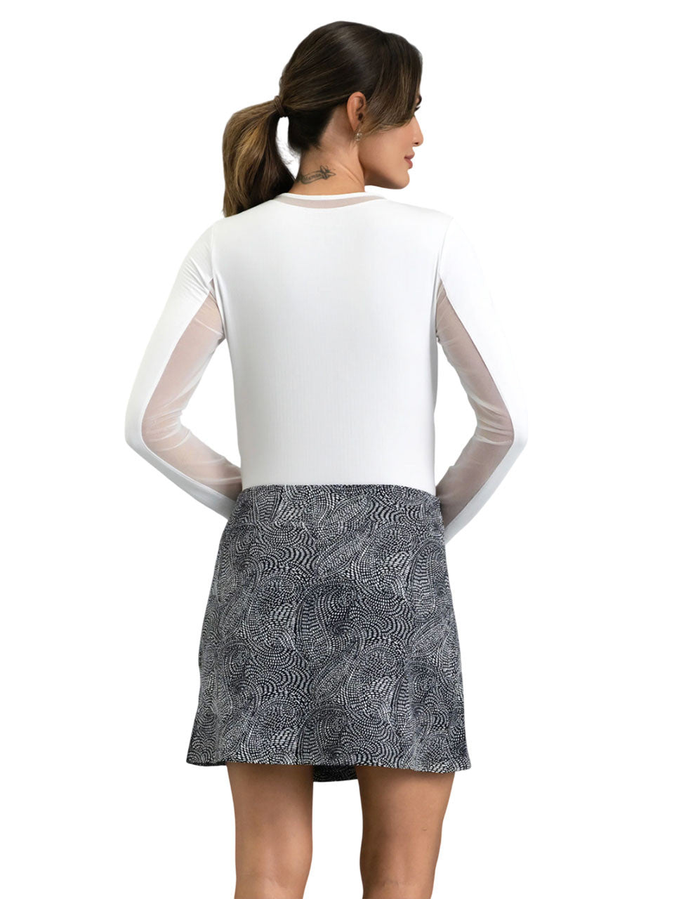 IBKUL Stephanie Print Faux Wrap Skort (16.5") - Black/White