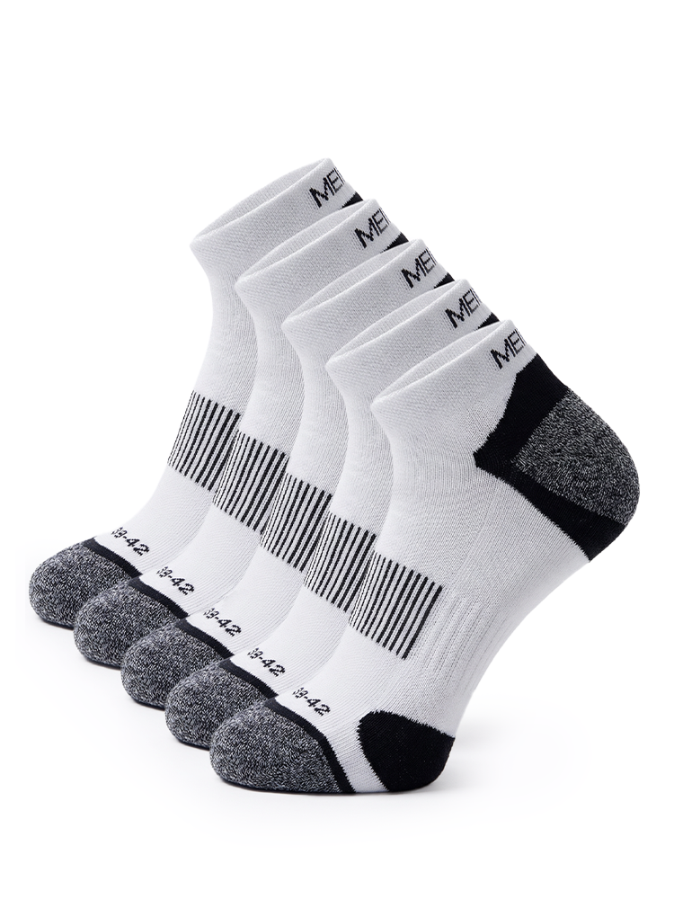 Meikan 5 Pack Low Cut Performance Sports Socks - White/Black