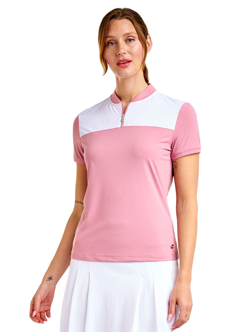 Nivo Womens Eliana Short Sleeve Mock - Cosmetic Pink