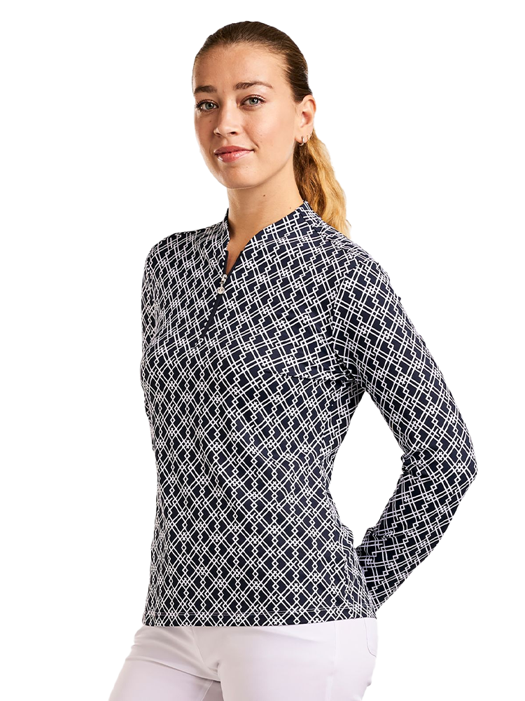 Nivo Womens Lolita Long Sleeve Livcool Mock - Navy/White