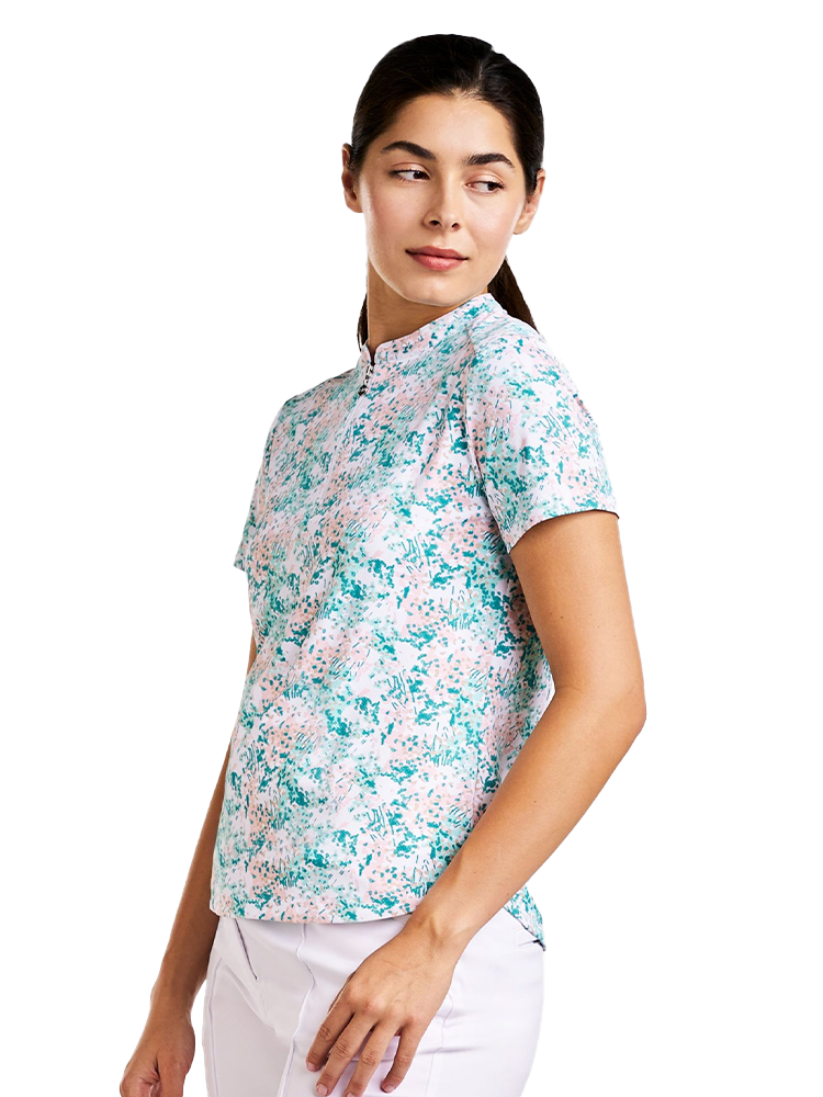 Nivo Womens Lynda Short Sleeve Livcool Mock  - White/Aruba Blue