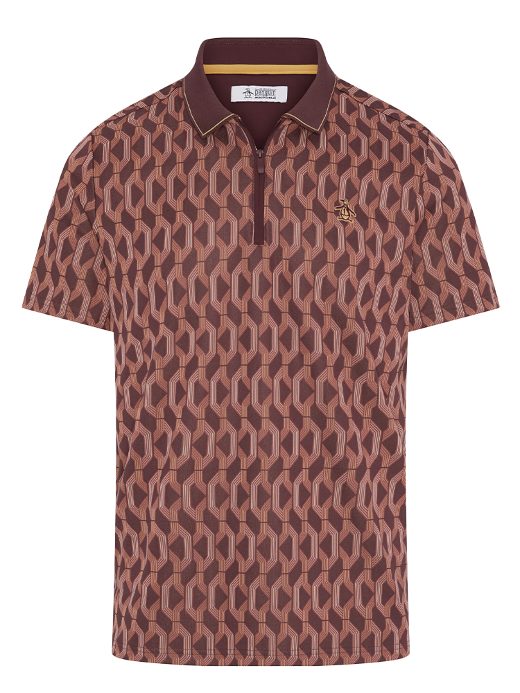 Original Penguin All Over YD Jacquard Colour Block Polo - Mauvu Wine