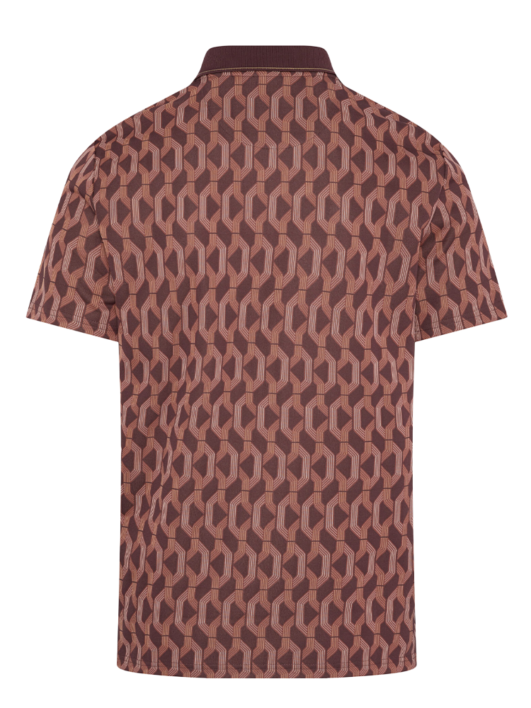 Original Penguin All Over YD Jacquard Colour Block Polo - Mauvu Wine