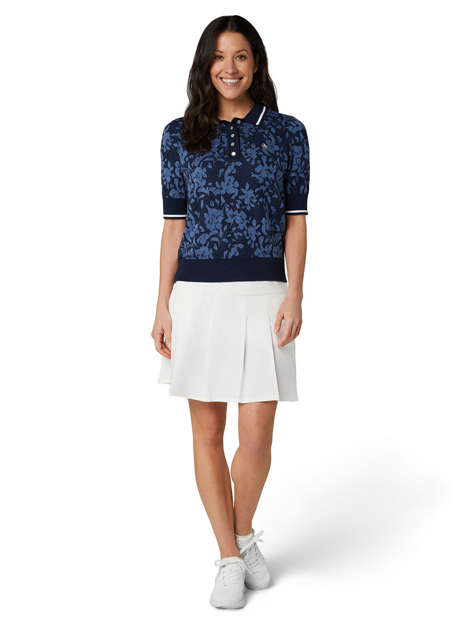 Original Penguin Womens Branded Jacquard Floral Polo - Black Iris