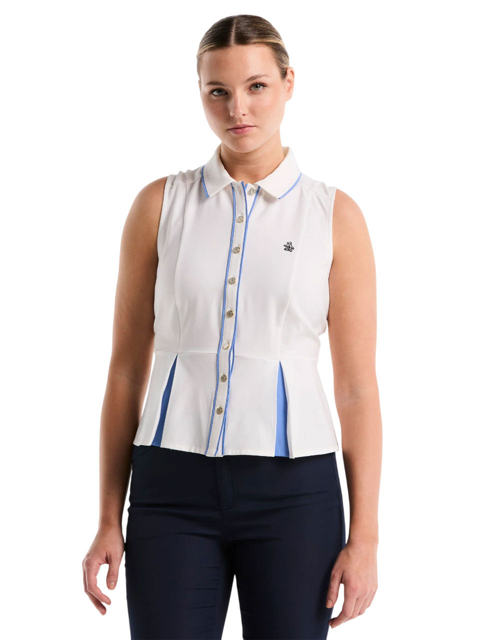 Original Penguin Womens Peplum Blocked Golf Polo - Bright White